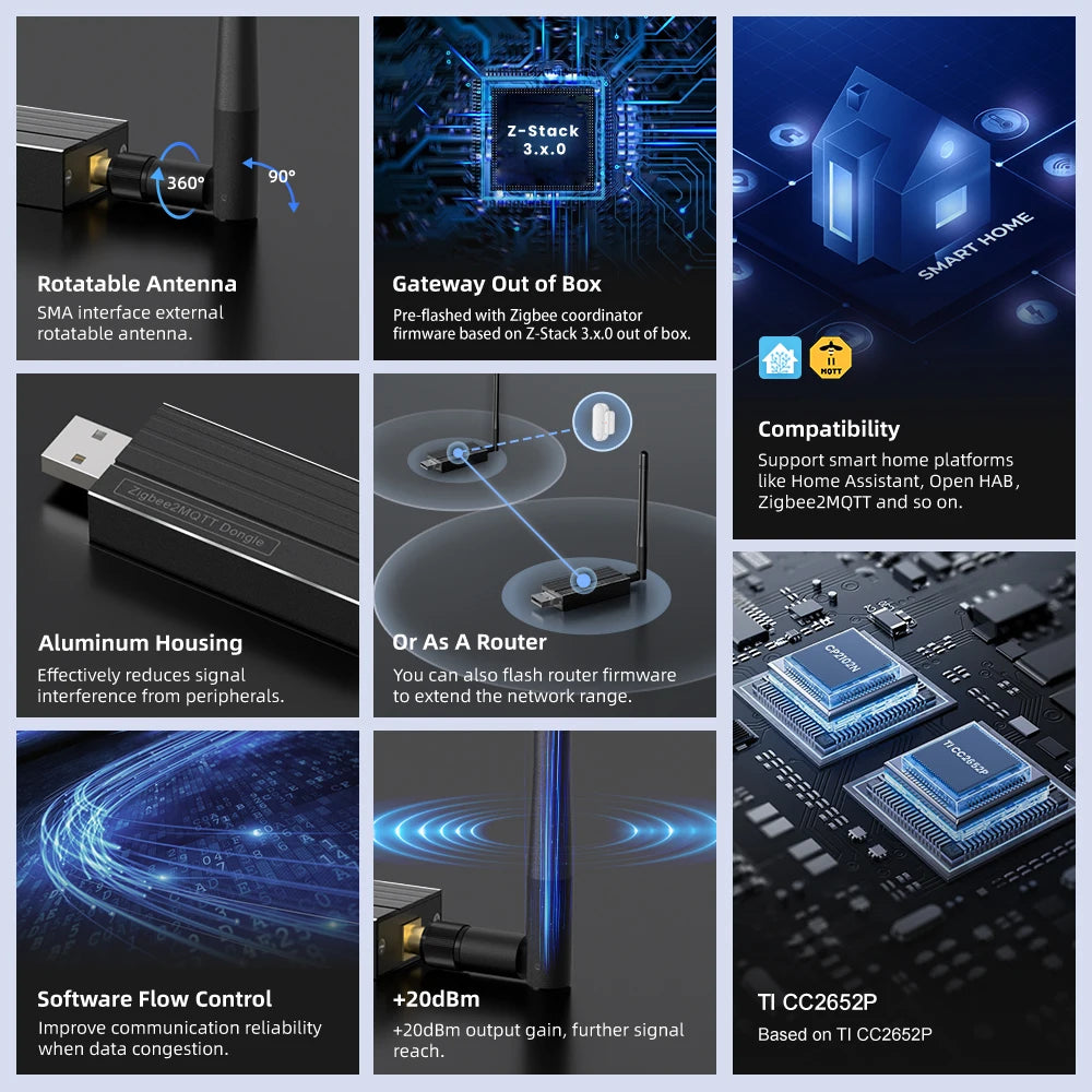 AVATTO Zigbee 3.0 USB Dongle Plus Universal Zigbee Wireless Gateway Hub Support Home Assistant Zigbee2MQTT，Raspbian Ubuntu Macos