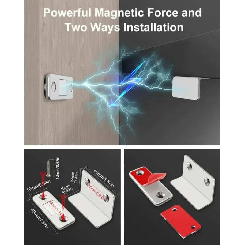 Magnetic Door Catch Latch -Invisible Strong Adhesion, Drill-Free Mount, Seamless Release- Ideal for Cabinets, Sliding Doors