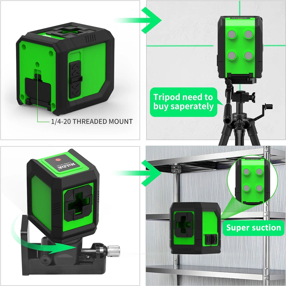 HILDA Laser Level 2-Line Green Laser Instrument With Magnet Wall Level Portable Provincial Support Cross Laser Instrument