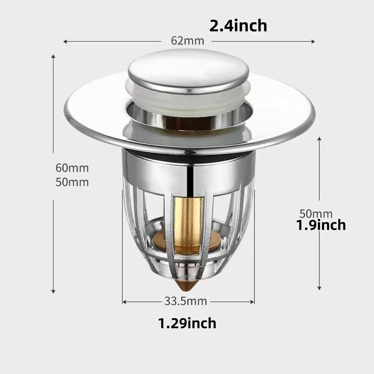 Universal Rebound Drain Plug Filter Basin Pop-up Chrome Sink Filter with Hair Catcher Bathroom Sink Drain Stopper Easy Push Type