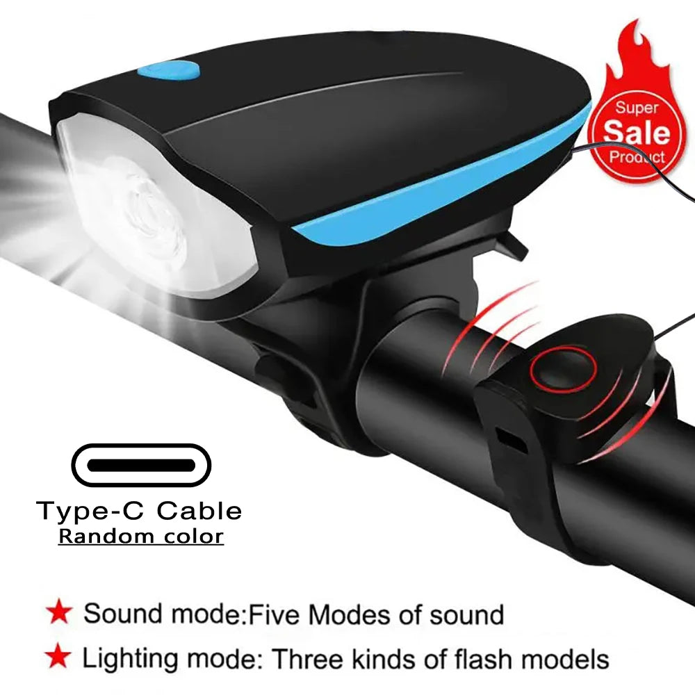 Bicycle LED Head Light with Horn Speaker 3 Modes Bicycle Front Light with remote control Rechargeable MTB Cycling Bike Bell Lamp