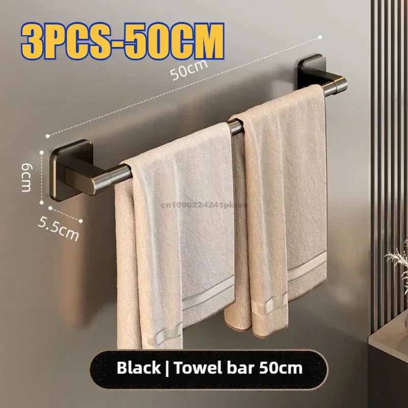 6pcsBathroom Towel Rack Towel Holder Self-adhesive Bathroom Towel Rack Hooks  Bathroom Shelf Without Drilling Towelrack Bathroom