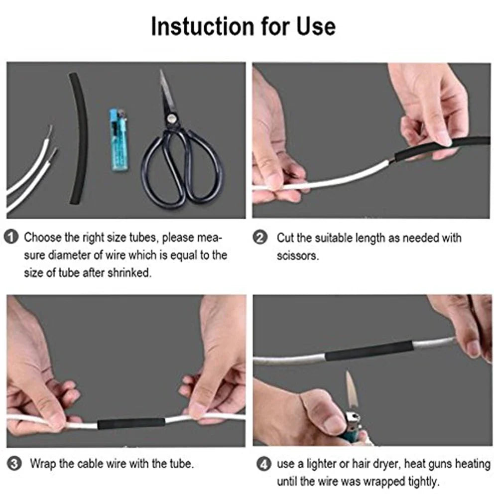 Heat Shrink Tube Sleeving Tubing Assortment Kit Electrical Connection Electrical Wire Wrap Cable Waterproof Shrinkage 2:1