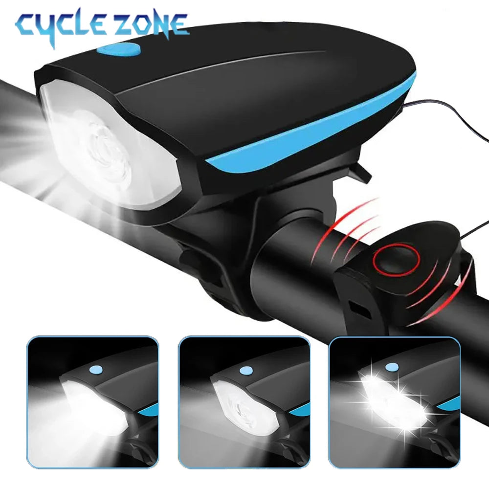 Bicycle LED Head Light with Horn Speaker 3 Modes Bicycle Front Light with remote control Rechargeable MTB Cycling Bike Bell Lamp