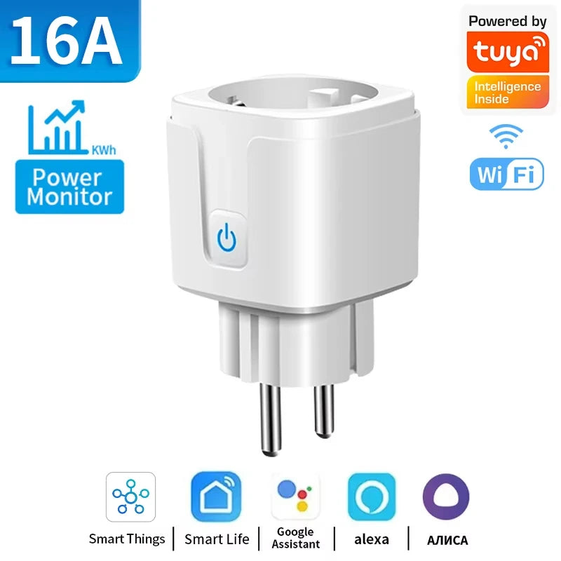 1pcs Tuya ZigBee 3.0 WiFi Smart Plug EU 16A/20A Power Monitor Timing Smart Socket Voice Control via Alexa Google Home Smart Life