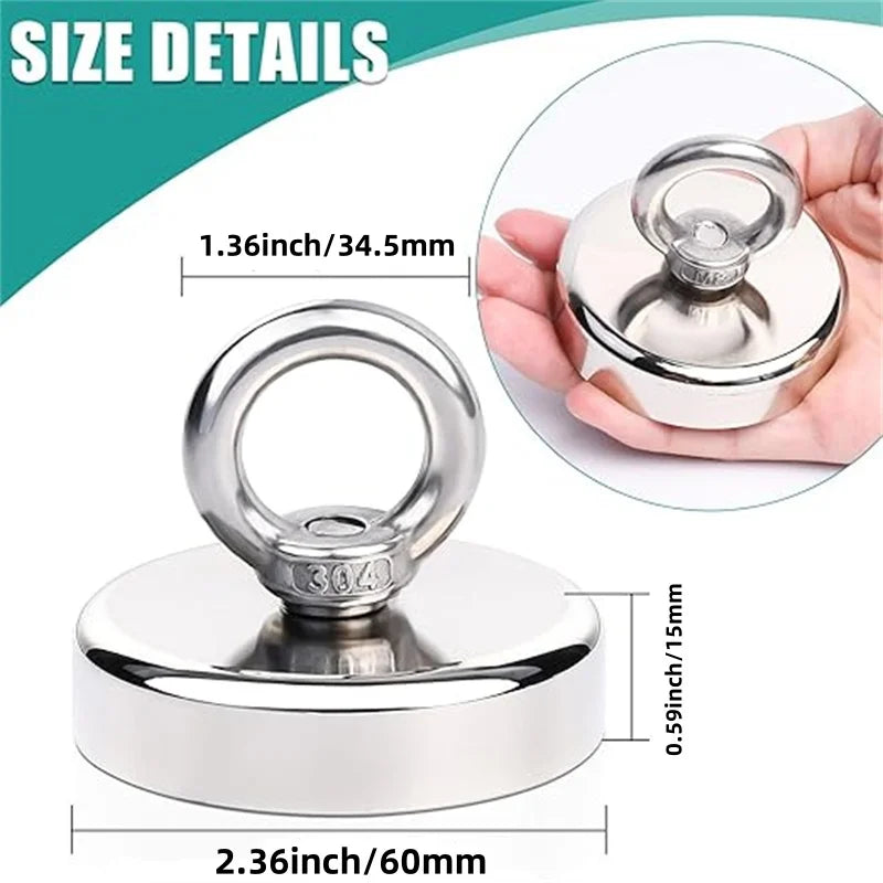 Super Strong Neodymium Fishing Magnet Hooks N52 Heavy Duty Magnet with Countersunk Hole Eyebolt Salvage Searcher Magnets