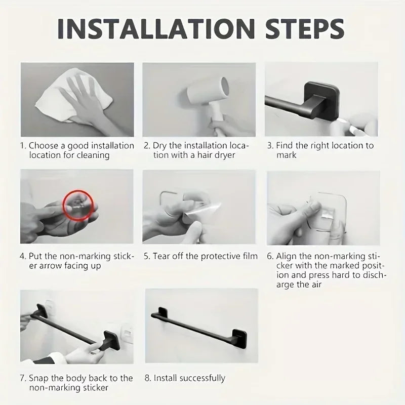 6pcsBathroom Towel Rack Towel Holder Self-adhesive Bathroom Towel Rack Hooks  Bathroom Shelf Without Drilling Towelrack Bathroom