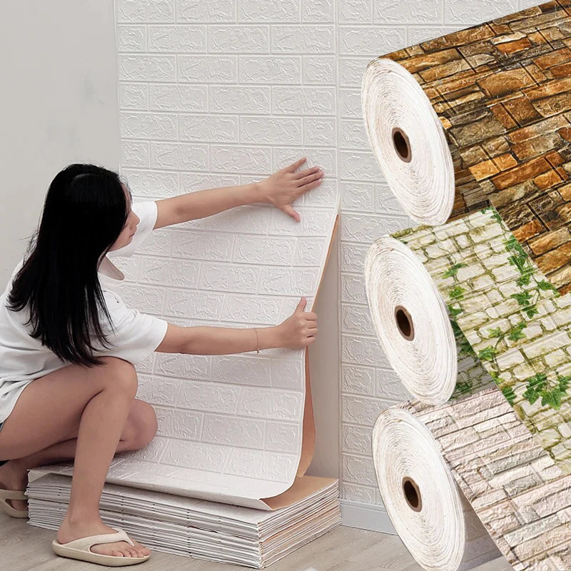 70cm*1m 3D Self-adhesive Wall Sticker Imitation Brick Bedroom Home Decor Waterproof Self-adhesive DIY Wallpaper for Living Room