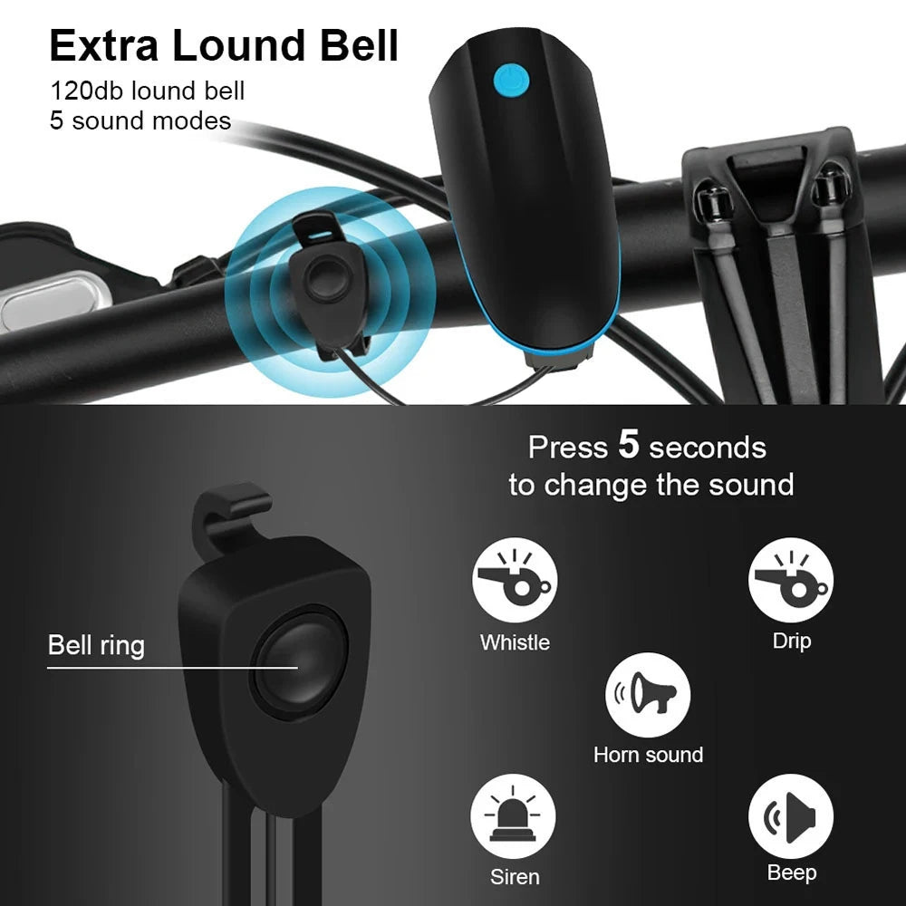 Bicycle LED Head Light with Horn Speaker 3 Modes Bicycle Front Light with remote control Rechargeable MTB Cycling Bike Bell Lamp