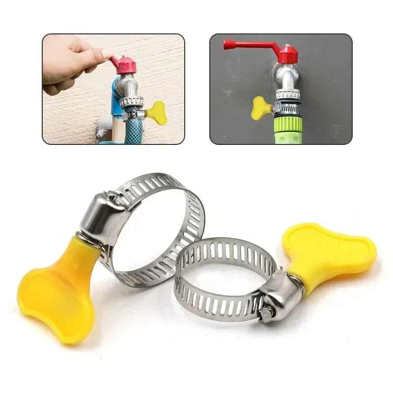 5 pcs 8-44mm Adjustable Yellow Plastic Handle Hand Twist Hose Clamps Worm Driving Stainless steel Pipe Clips For Tube