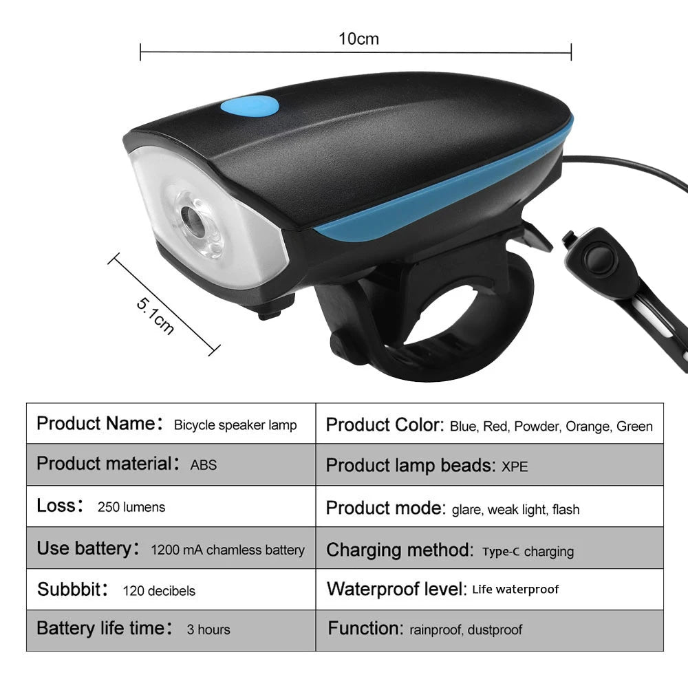 Bicycle LED Head Light with Horn Speaker 3 Modes Bicycle Front Light with remote control Rechargeable MTB Cycling Bike Bell Lamp