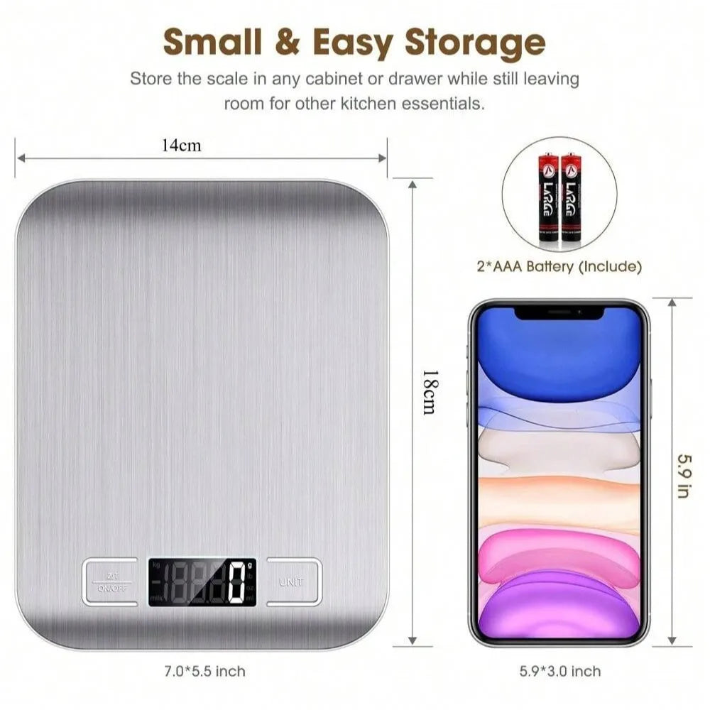 10kg Kitchen Scale,Digital Kitchen Scale with Tare Function, Electronic Coffee Brewing Scale, LCD Display Stainless Steel Screen